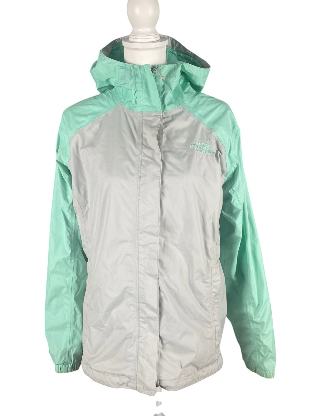 The North Face Resolve Mint Green & Light Gray Hooded Windbreaker, L, Gorpcore